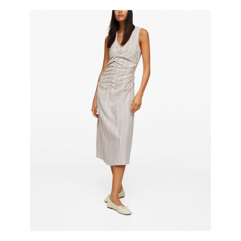 Mango Cream Striped Midi Dress